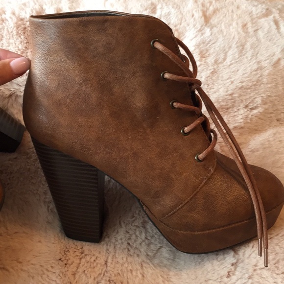 Candie's Shoes - Candie’s Cognac Lace Up Platform Ankle Booties 8